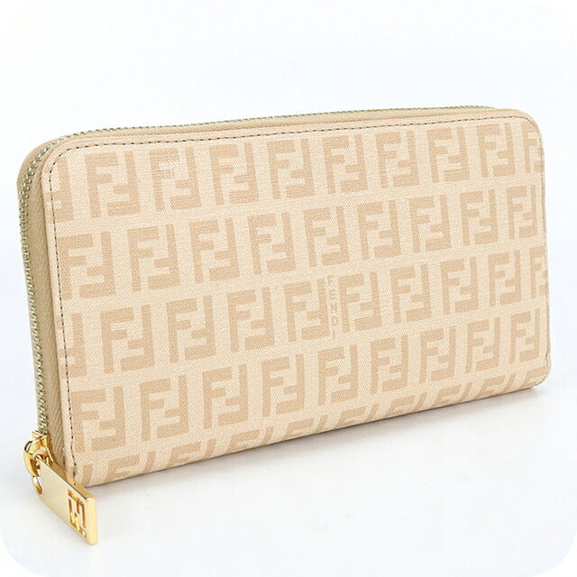 中古 フェンディ 長財布ラウンドファスナー レディース ブランド FENDI ズッキーノ  8M0024 ベージュ USDFE113891011