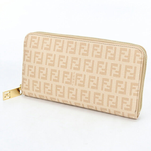 中古 フェンディ 長財布ラウンドファスナー レディース ブランド FENDI ズッキーノ  8M0024 ベージュ USDFE113891011