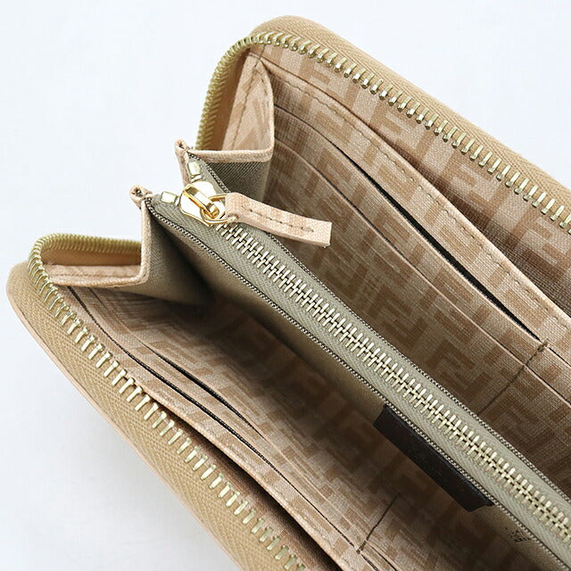 中古 フェンディ 長財布ラウンドファスナー レディース ブランド FENDI ズッキーノ  8M0024 ベージュ USDFE113891011