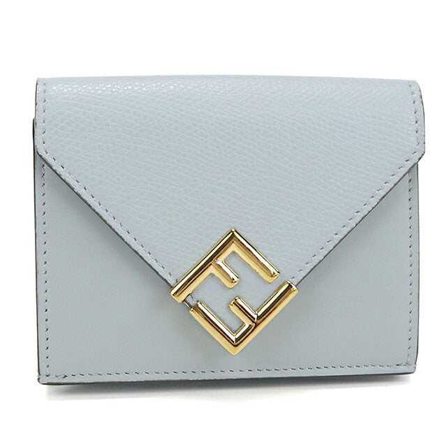 中古 フェンディ 三つ折り財布 三折財布 コンパクト レディース ブランド FENDI FFダイヤモンド 8M0480 ALV4 ブルー USDFE116258011