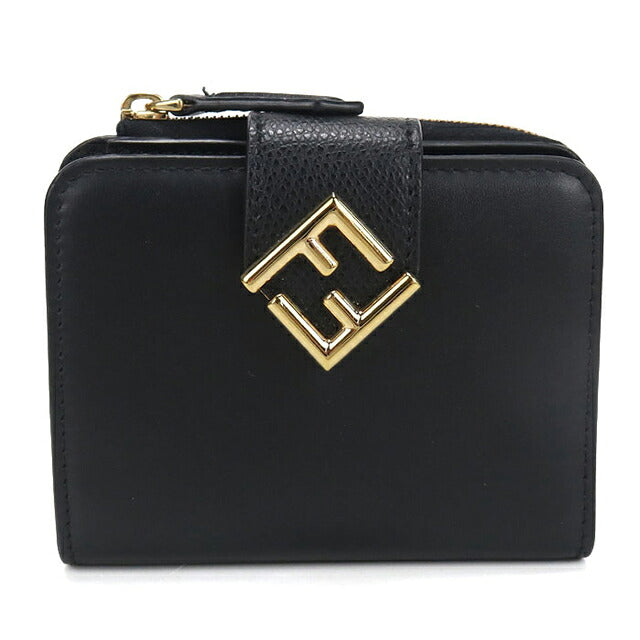 中古 フェンディ 二つ折り財布 二折財布 コンパクト レディース ブランド FENDI FFダイヤモンド 8M0490 ALWA ブラック USDFE116259011