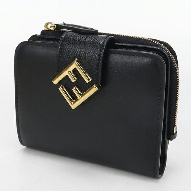 中古 フェンディ 二つ折り財布 二折財布 コンパクト レディース ブランド FENDI FFダイヤモンド 8M0490 ALWA ブラック USDFE116259011