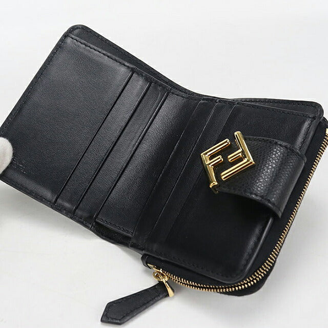 中古 フェンディ 二つ折り財布 二折財布 コンパクト レディース ブランド FENDI FFダイヤモンド 8M0490 ALWA ブラック USDFE116259011