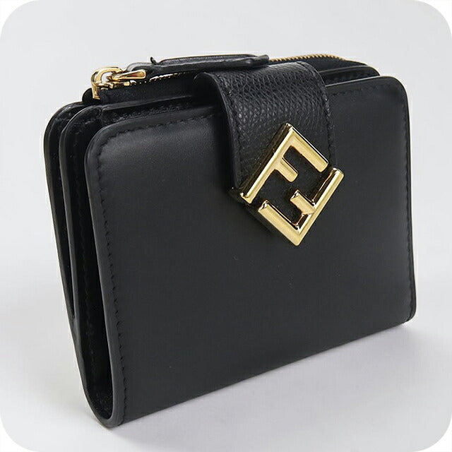 中古 フェンディ 二つ折り財布 二折財布 コンパクト レディース ブランド FENDI FFダイヤモンド 8M0490 ALWA ブラック USDFE116259011