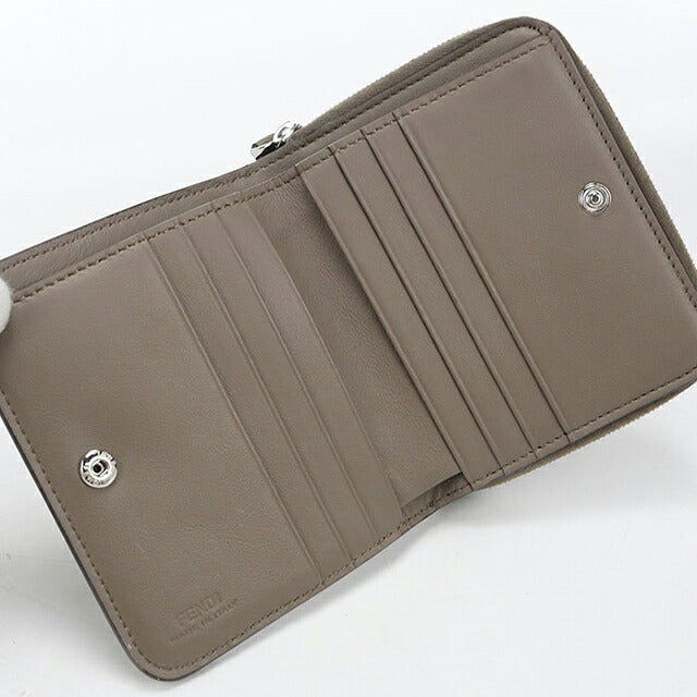 中古 フェンディ 二つ折り財布 二折財布 コンパクト レディース ブランド FENDI  ミディアム ウォレット 8M0407 グレー USDFE117131011