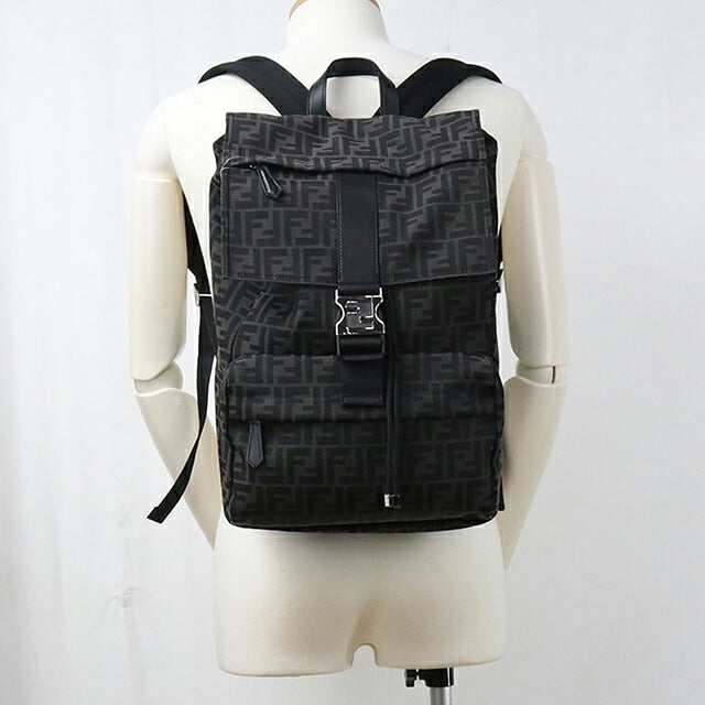 中古 フェンディ リュック メンズ ブランド FENDI FFジャガード バックパック 7VZ066 ブラック USDFE117362011