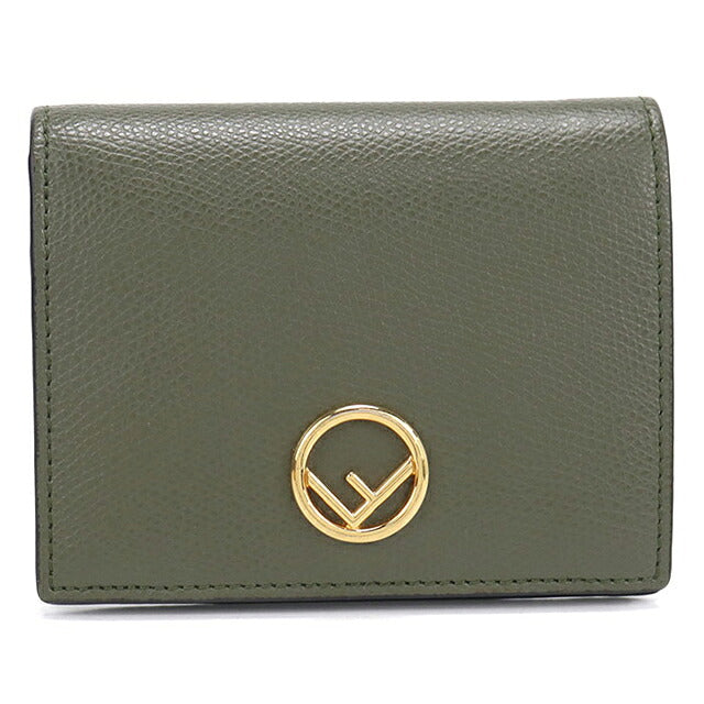 中古 フェンディ 二つ折り財布 二折財布 コンパクト レディース ブランド FENDI エフ イズ フェンディ スモール ウォレット 8M0387 カーキ USDFE119449011