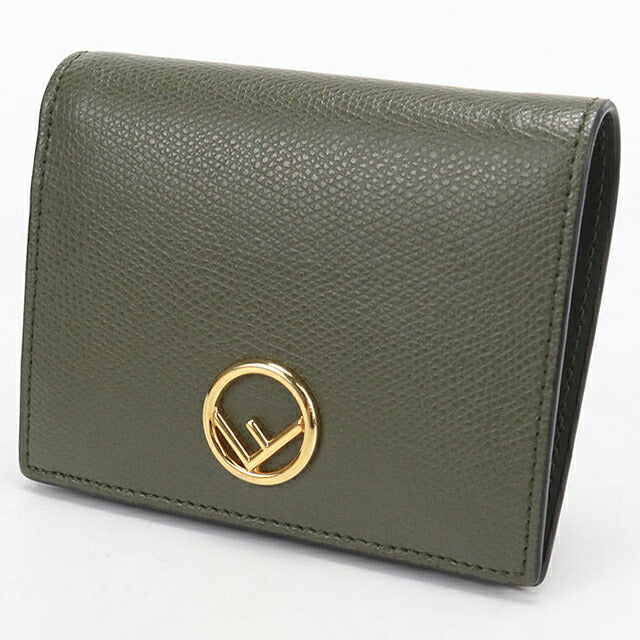中古 フェンディ 二つ折り財布 二折財布 コンパクト レディース ブランド FENDI エフ イズ フェンディ スモール ウォレット 8M0387 カーキ USDFE119449011