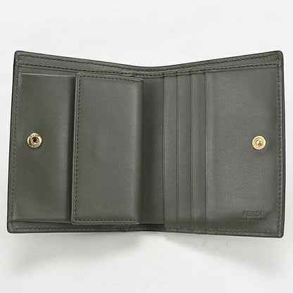 中古 フェンディ 二つ折り財布 二折財布 コンパクト レディース ブランド FENDI エフ イズ フェンディ スモール ウォレット 8M0387 カーキ USDFE119449011