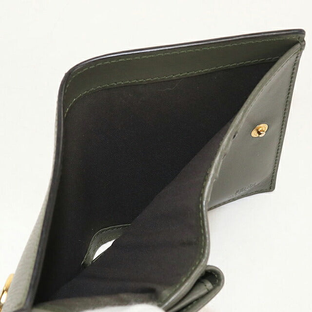 中古 フェンディ 二つ折り財布 二折財布 コンパクト レディース ブランド FENDI エフ イズ フェンディ スモール ウォレット 8M0387 カーキ USDFE119449011