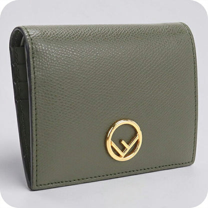 中古 フェンディ 二つ折り財布 二折財布 コンパクト レディース ブランド FENDI エフ イズ フェンディ スモール ウォレット 8M0387 カーキ USDFE119449011