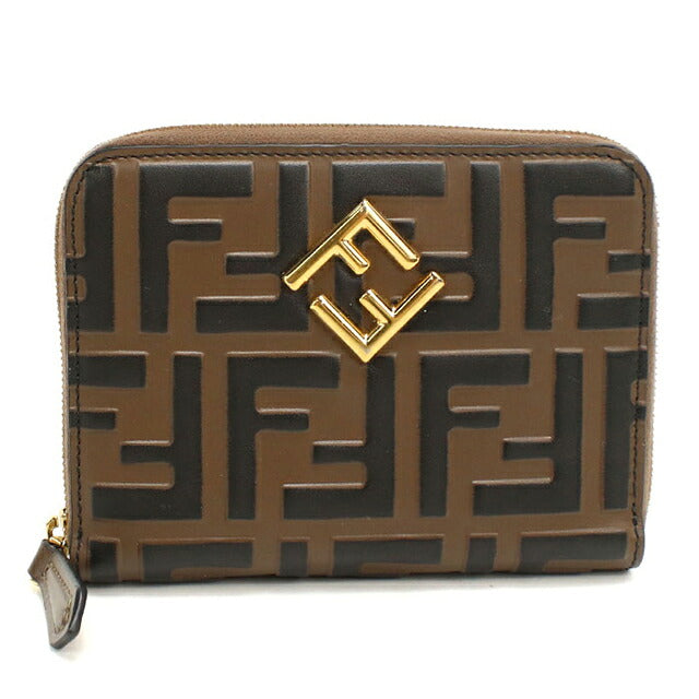 中古 フェンディ 二つ折り財布 二折財布 コンパクト レディース ブランド FENDI FFダイヤモンド  8M0508 ブラウン USDFE119777011