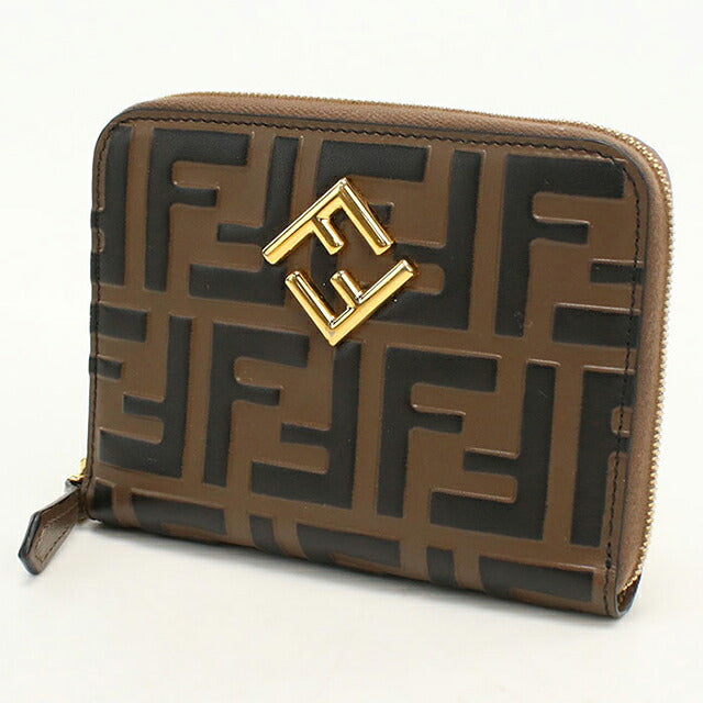 中古 フェンディ 二つ折り財布 二折財布 コンパクト レディース ブランド FENDI FFダイヤモンド  8M0508 ブラウン USDFE119777011