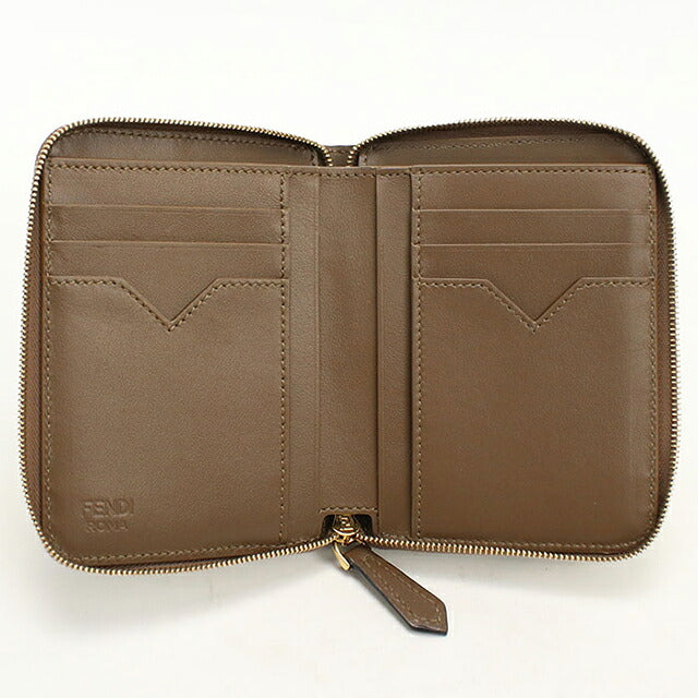 中古 フェンディ 二つ折り財布 二折財布 コンパクト レディース ブランド FENDI FFダイヤモンド  8M0508 ブラウン USDFE119777011