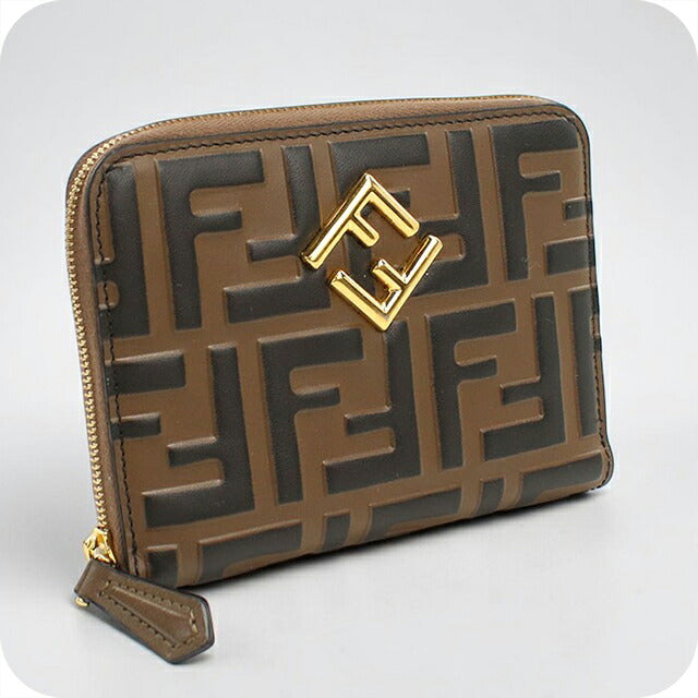 中古 フェンディ 二つ折り財布 二折財布 コンパクト レディース ブランド FENDI FFダイヤモンド  8M0508 ブラウン USDFE119777011