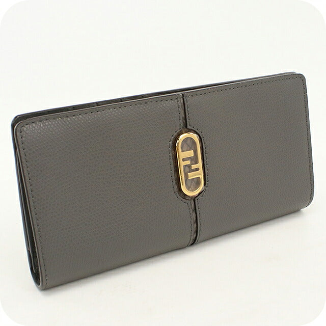 中古 フェンディ 長財布二折 レディース ブランド FENDI オーロック コンチネンタルウォレット レザー 8M0470 グレー USDFE120627011