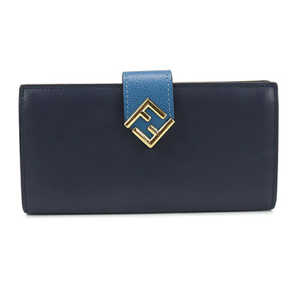 中古 フェンディ 長財布ニ折小銭入付き レディース ブランド FENDI FFダイヤモンド コンチネンタルウォレット レザー 8M0492 ネイビー 財布 USDFE96364011