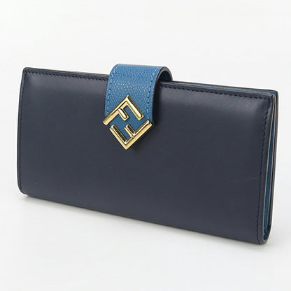 中古 フェンディ 長財布ニ折小銭入付き レディース ブランド FENDI FFダイヤモンド コンチネンタルウォレット レザー 8M0492 ネイビー 財布 USDFE96364011