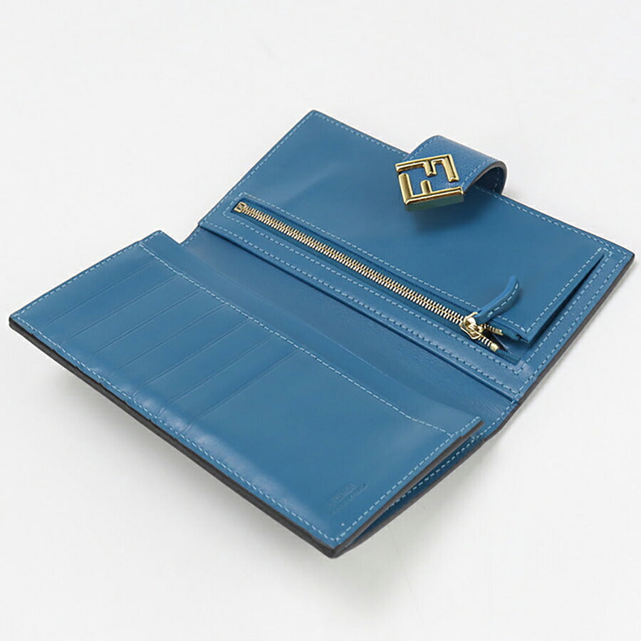 中古 フェンディ 長財布ニ折小銭入付き レディース ブランド FENDI FFダイヤモンド コンチネンタルウォレット レザー 8M0492 ネイビー 財布 USDFE96364011