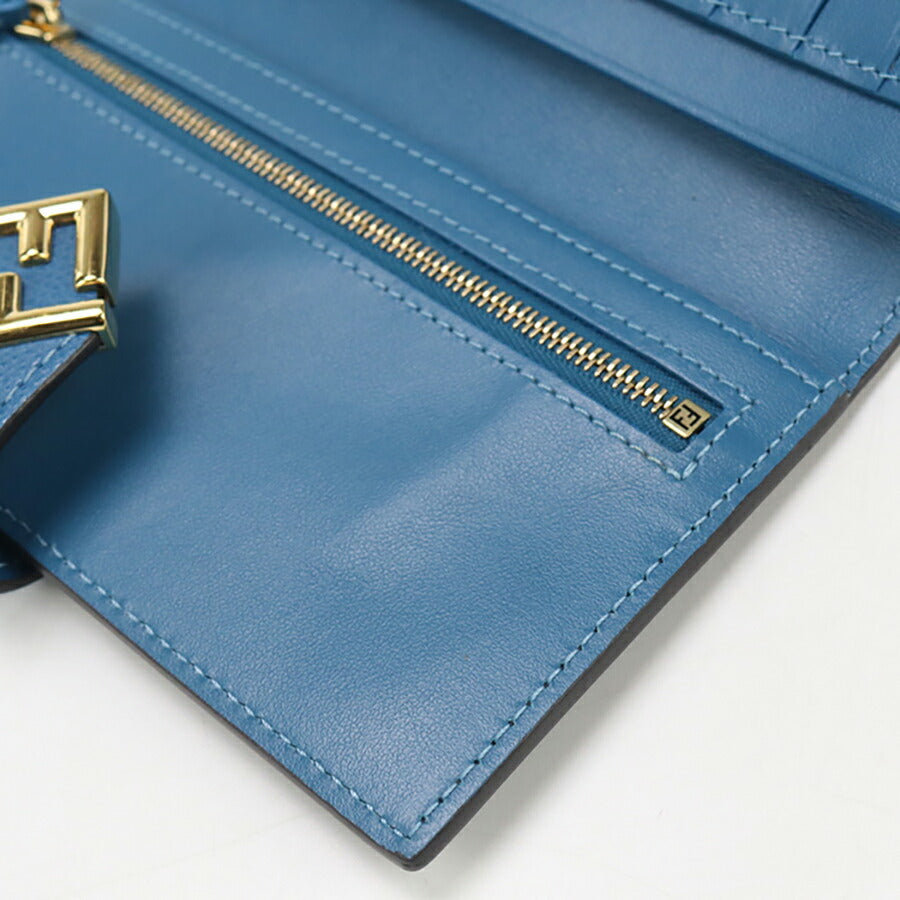 中古 フェンディ 長財布ニ折小銭入付き レディース ブランド FENDI FFダイヤモンド コンチネンタルウォレット レザー 8M0492 ネイビー 財布 USDFE96364011