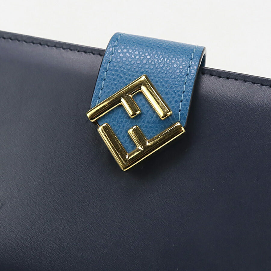 中古 フェンディ 長財布ニ折小銭入付き レディース ブランド FENDI FFダイヤモンド コンチネンタルウォレット レザー 8M0492 ネイビー 財布 USDFE96364011