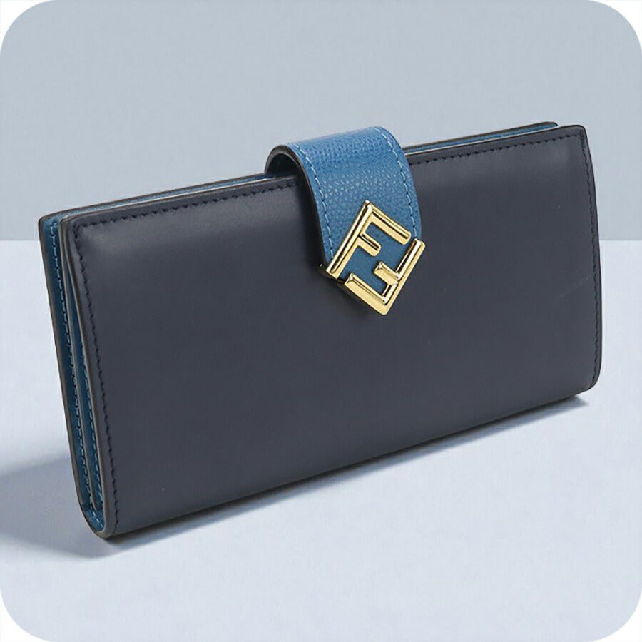 中古 フェンディ 長財布ニ折小銭入付き レディース ブランド FENDI FFダイヤモンド コンチネンタルウォレット レザー 8M0492 ネイビー 財布 USDFE96364011
