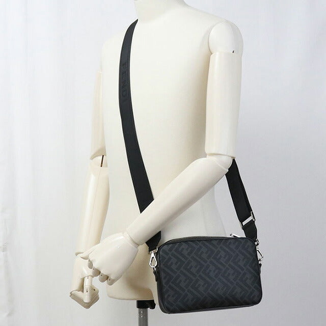 中古 フェンディ 斜め掛け ショルダーバッグ メンズ ブランド FENDI ダイアゴナル カメラケース レザー 7M0286 ALKA F0R2A ブラック バッグ USDFE96581011