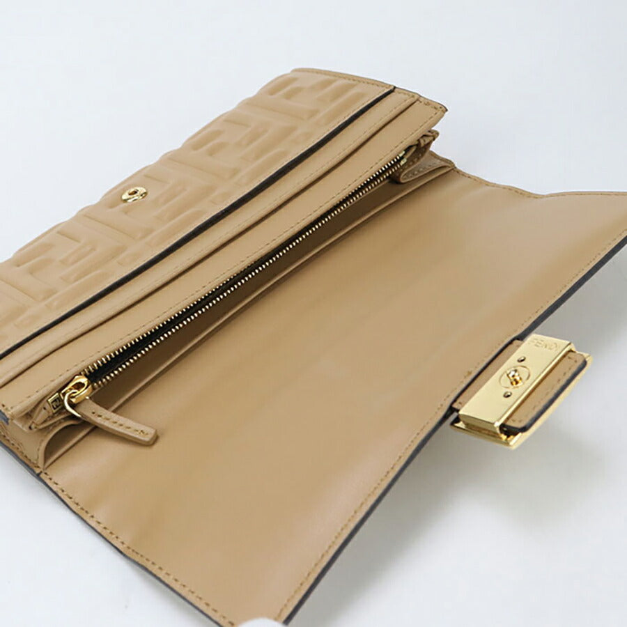 中古 フェンディ 長財布二折 レディース ブランド FENDI バゲット コンチネンタル財布 レザー 8M0251 AAJD ベージュ 財布 USDFE96984011