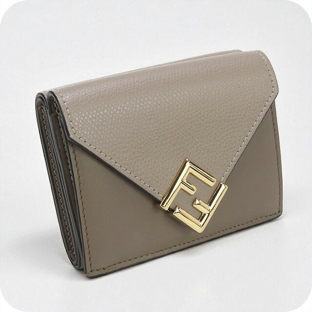 中古 フェンディ 三折財布 レディース ブランド FENDI FFダイヤモンド レザー 8M0480 グレー 財布 USDFE97876011