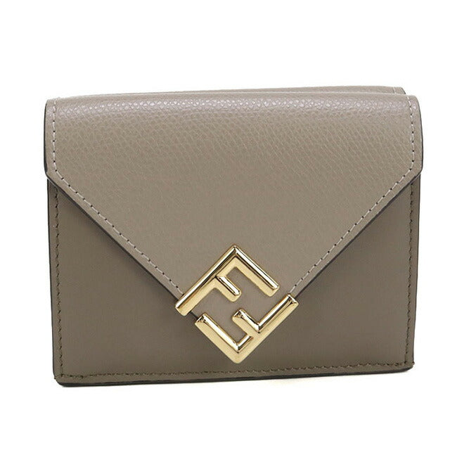 中古 フェンディ 三折財布 レディース ブランド FENDI FFダイヤモンド レザー 8M0480 グレー 財布 USDFE97876011