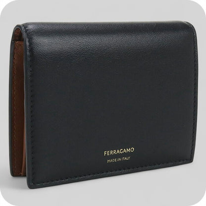 中古 フェラガモ 二折財布 ユニセックス ブランド FERRAGAMO 二折り財布 レザー 22 0699 ブラック 財布 USDFR100321011