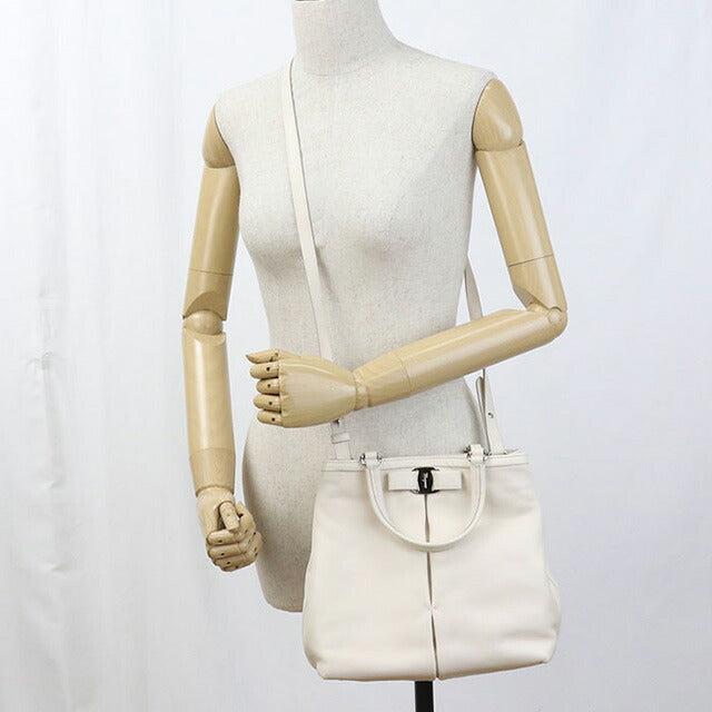 Used Ferragamo tote bag ladies brand FERRAGAMO rose ribbon 2WAY leather 21 309 white bag USDFR100393011