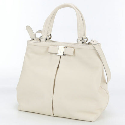 Used Ferragamo tote bag ladies brand FERRAGAMO rose ribbon 2WAY leather 21 309 white bag USDFR100393011