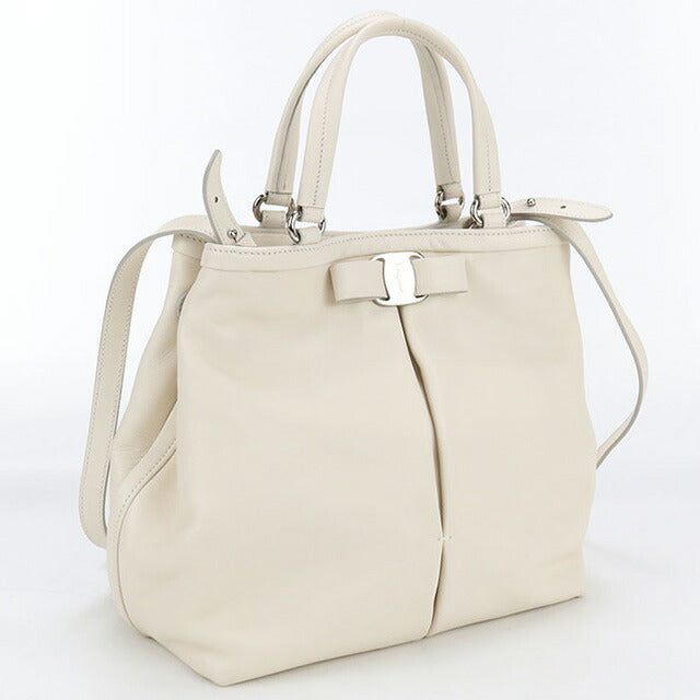 Used Ferragamo tote bag ladies brand FERRAGAMO rose ribbon 2WAY leather 21 309 white bag USDFR100393011
