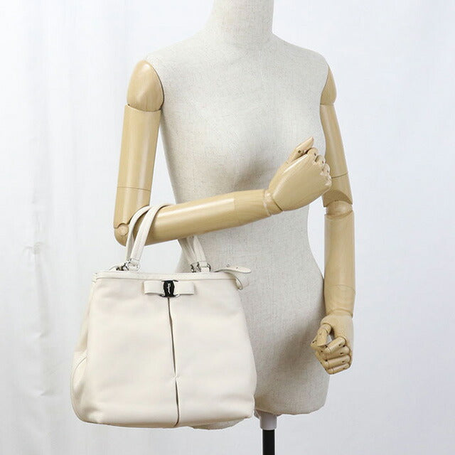 Used Ferragamo tote bag ladies brand FERRAGAMO rose ribbon 2WAY leather 21 309 white bag USDFR100393011