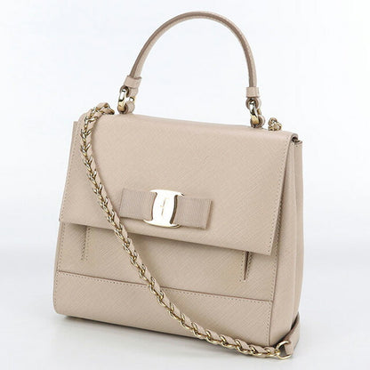 二手 Ferragamo 手提包 女士品牌 FERRAGAMO Vara Ribbon 2WAY 21 F570 米色包 USDFR101742011