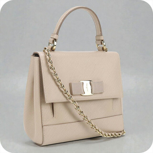 二手 Ferragamo 手提包 女士品牌 FERRAGAMO Vara Ribbon 2WAY 21 F570 米色包 USDFR101742011