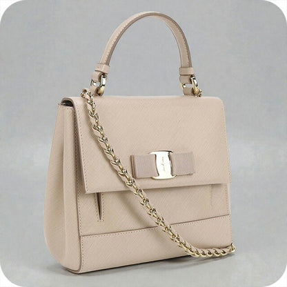 二手 Ferragamo 手提包 女士品牌 FERRAGAMO Vara Ribbon 2WAY 21 F570 米色包 USDFR101742011