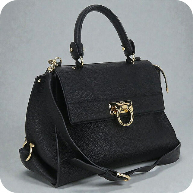二手 Ferragamo 手提包 女士品牌 FERRAGAMO Gancini 2WAY 21 E530 黑色包 USDFR103555011