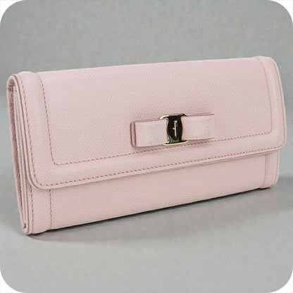 中古 フェラガモ 長財布二折 レディース ブランド FERRAGAMO ヴァラリボン 22 D154 ピンク 財布 USDFR103693011