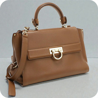 Used Ferragamo handbag ladies brand FERRAGAMO Gancini 2WAY 21 F606 brown bag USDFR103841011