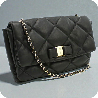 二手 Ferragamo 单肩包 女士品牌 FERRAGAMO Vara Chain 21 E767 黑色包 USDFR103934011