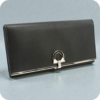 二手 Ferragamo 长钱包双折女士品牌 FERRAGAMO Gancini 22 4832 黑色钱包 USDFR103977011