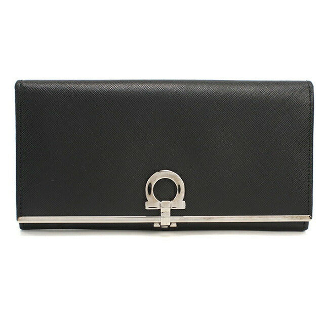 二手 Ferragamo 长钱包双折女士品牌 FERRAGAMO Gancini 22 4832 黑色钱包 USDFR103977011