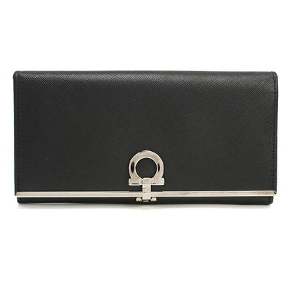 二手 Ferragamo 长钱包双折女士品牌 FERRAGAMO Gancini 22 4832 黑色钱包 USDFR103977011