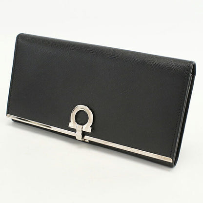 二手 Ferragamo 长钱包双折女士品牌 FERRAGAMO Gancini 22 4832 黑色钱包 USDFR103977011