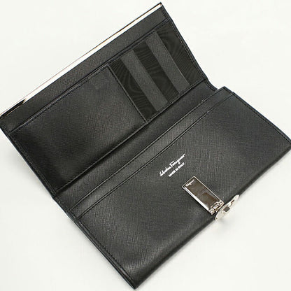 二手 Ferragamo 长钱包双折女士品牌 FERRAGAMO Gancini 22 4832 黑色钱包 USDFR103977011