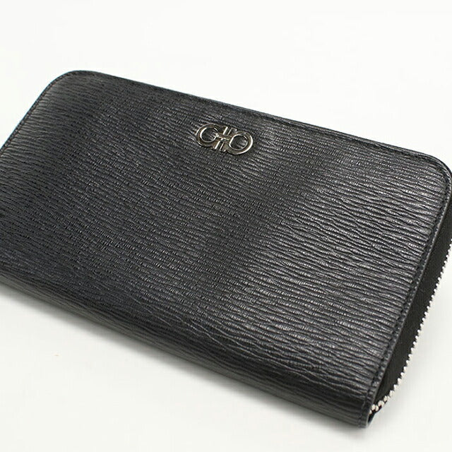 中古 フェラガモ 長財布ラウンドファスナー メンズ ブランド FERRAGAMO ガンチーニ 66 A590 ブラック 財布 USDFR103996011