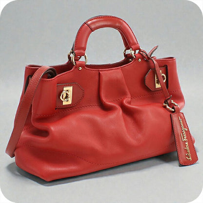二手 Ferragamo 手提包 女士品牌 FERRAGAMO Gancini 2WAY 手提包 21 D313 红色包 USDFR104392011