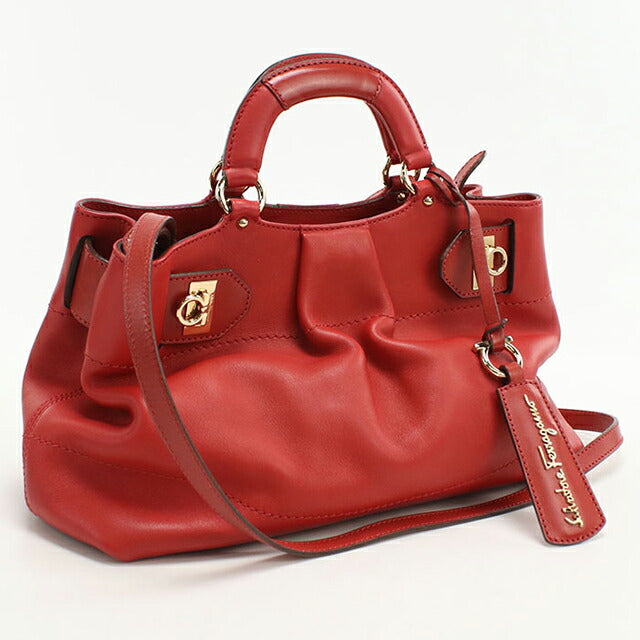 二手 Ferragamo 手提包 女士品牌 FERRAGAMO Gancini 2WAY 手提包 21 D313 红色包 USDFR104392011